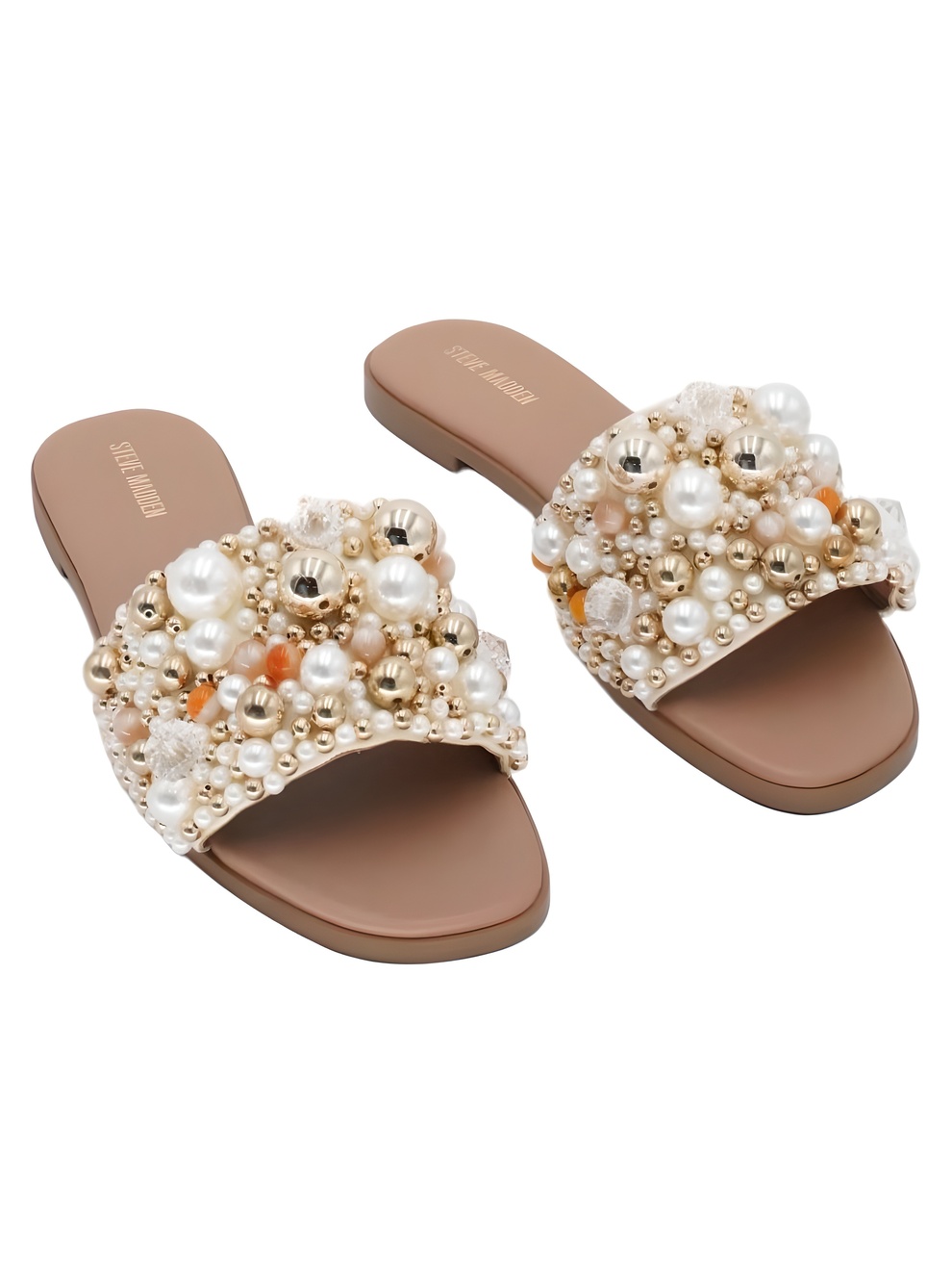 Steve Madden Klio Embellished Pearl Slide Sandals Coral Multi Size 9M